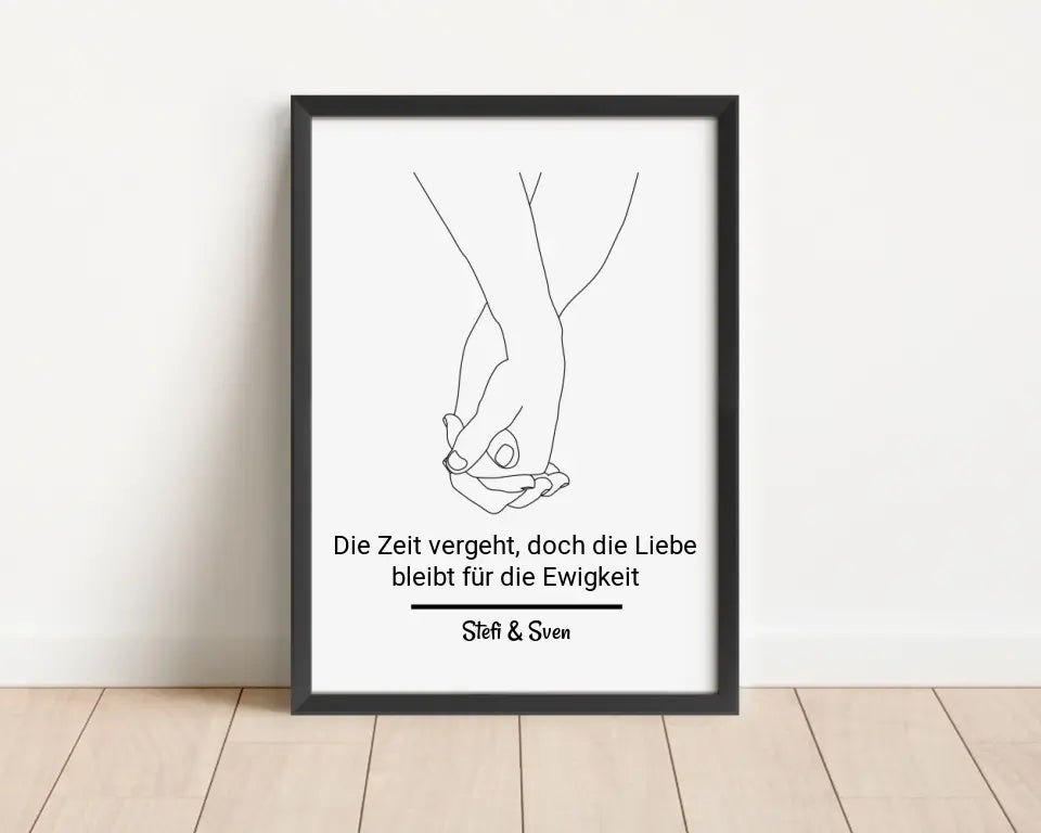 Hände Pärchen Linien Kunst Geschenk zum Jahrestag personalisiert mit Spruch und Namen