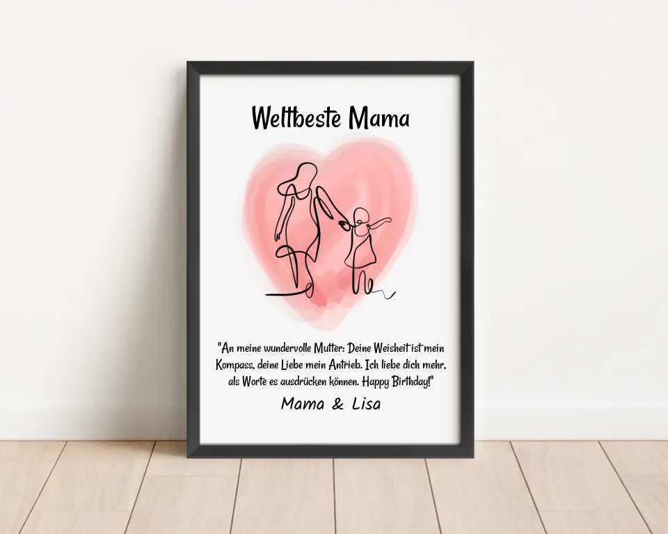 Mutter Tochter Linienkunst Poster Geschenk personalisiert mit Spruch