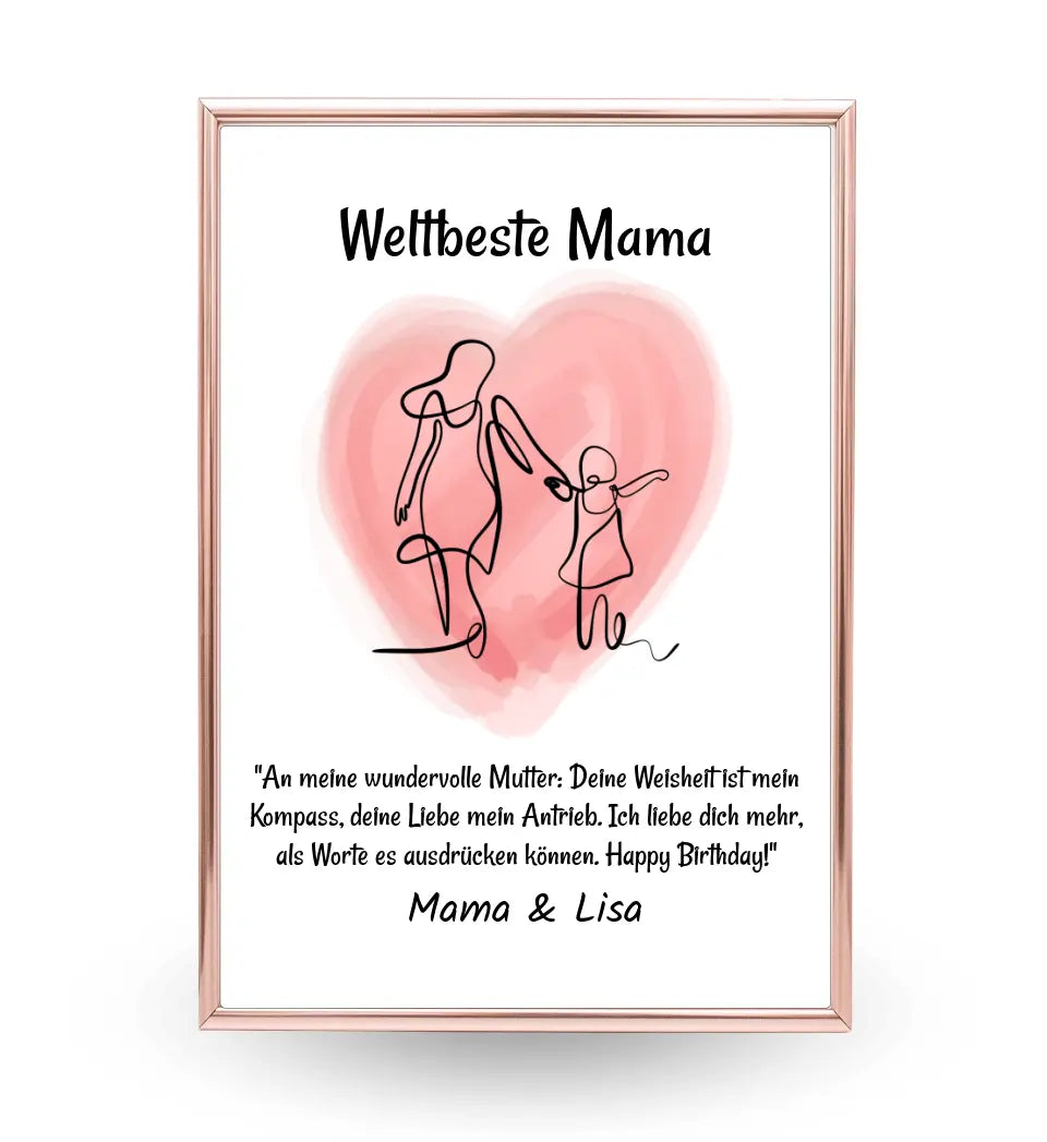 Mutter Tochter Linienkunst Poster Geschenk personalisiert mit Spruch