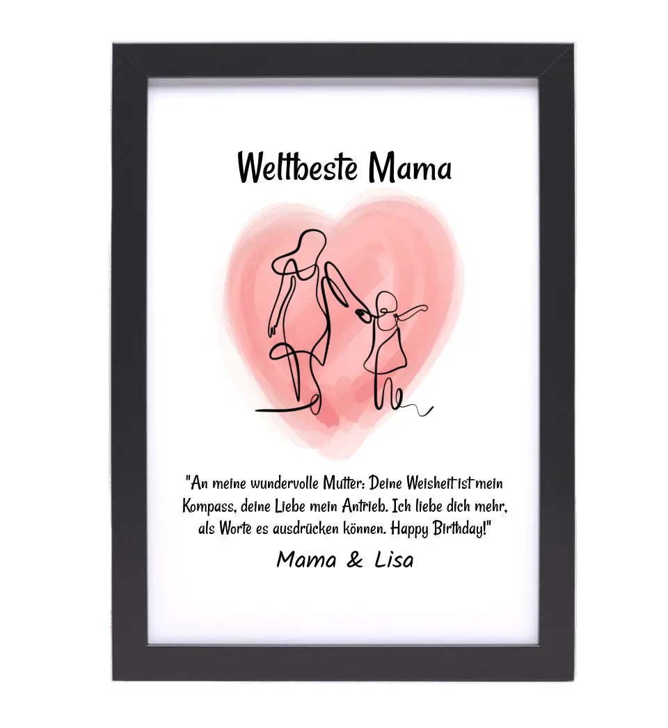 Mutter Tochter Linienkunst Poster Geschenk personalisiert mit Spruch