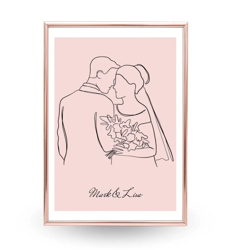 Hochzeitspaar Linienkunst Poster personalisiert zur Hochzeit