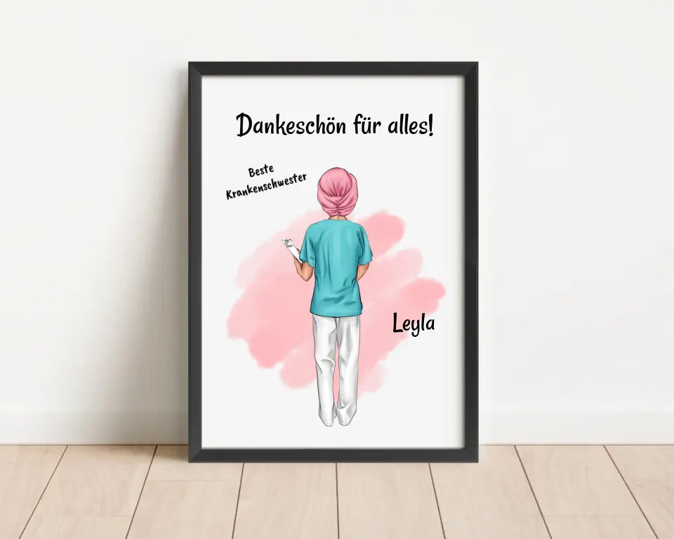 Krankenschwester mit Kopftuch Poster personalisiert