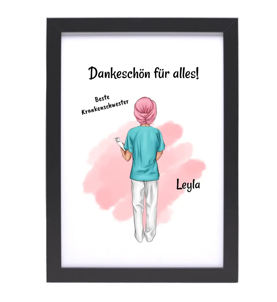 Krankenschwester mit Kopftuch Poster personalisiert