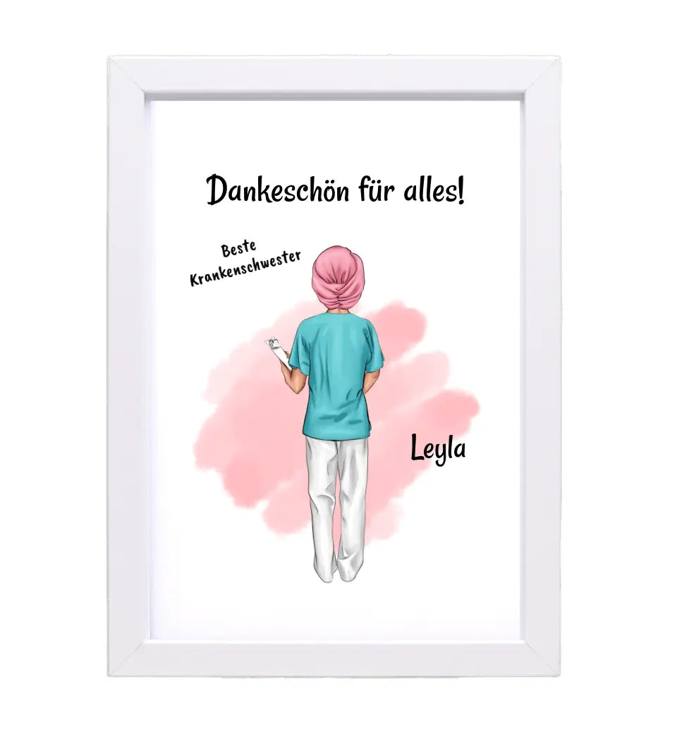 Krankenschwester mit Kopftuch Poster personalisiert