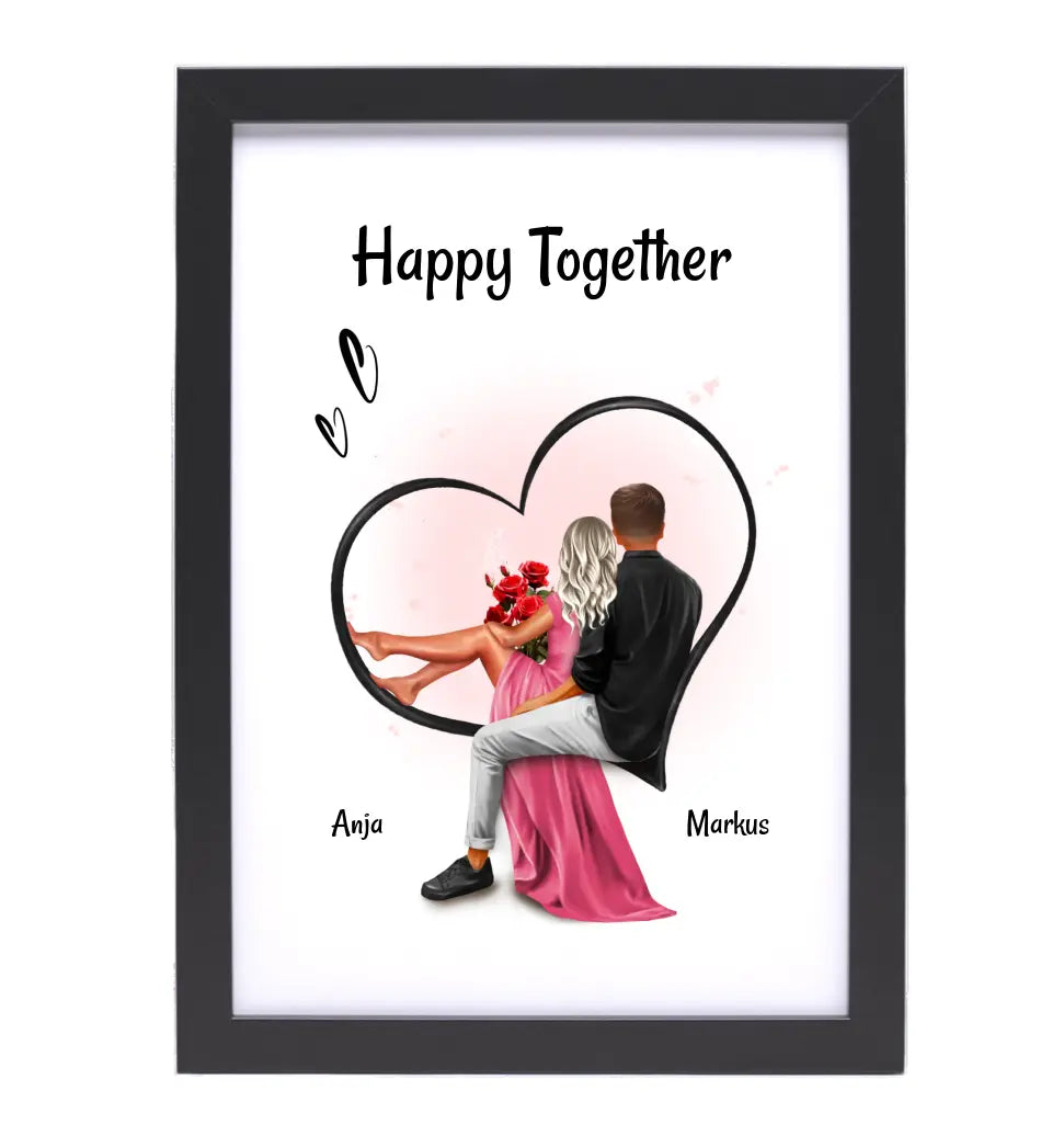 Paar Bild Geschenk für Freundin zum Jahrestag & Hochzeitstag personalisiert