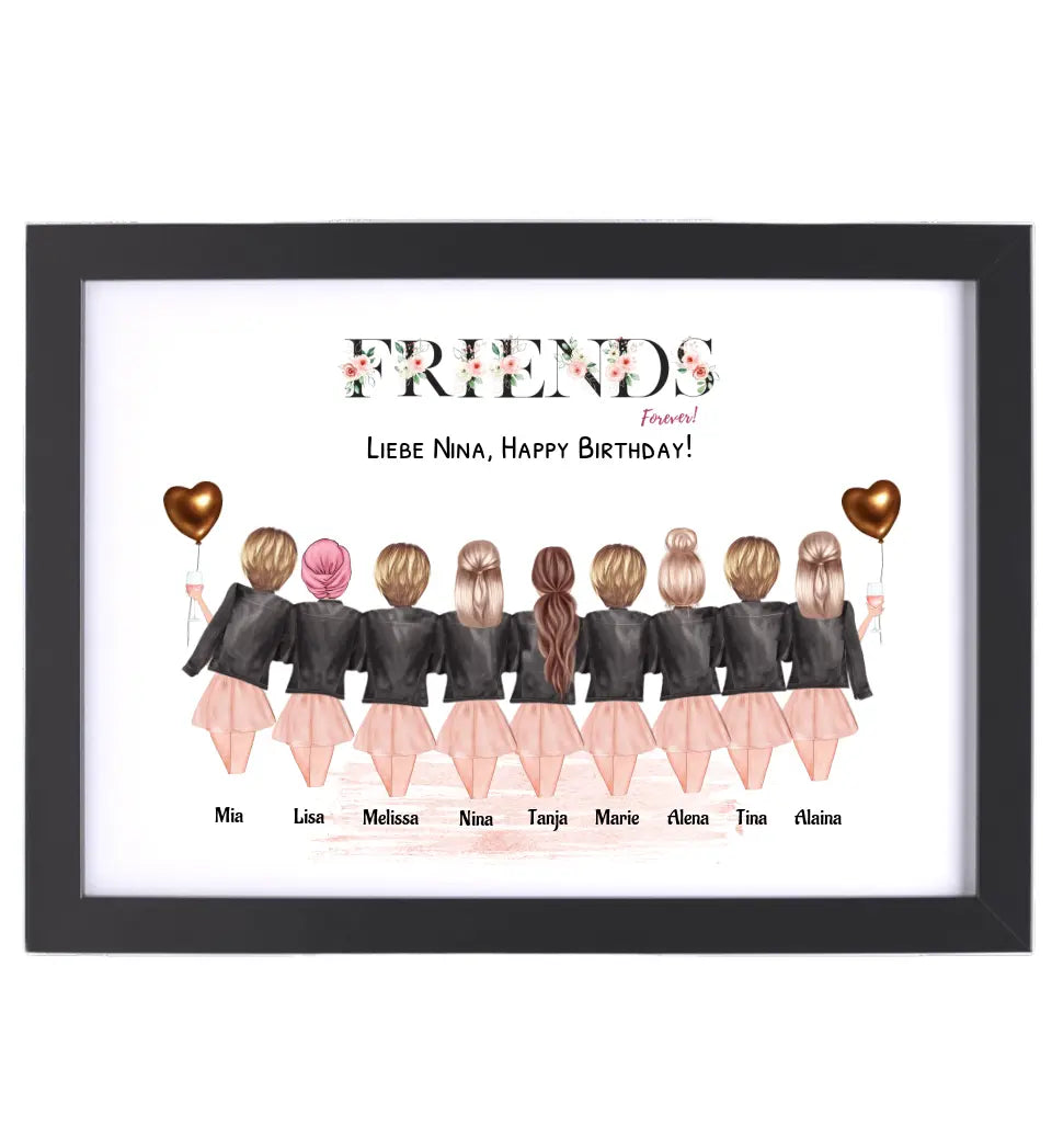 9 Freundinnen Bild Geschenk personalisiert