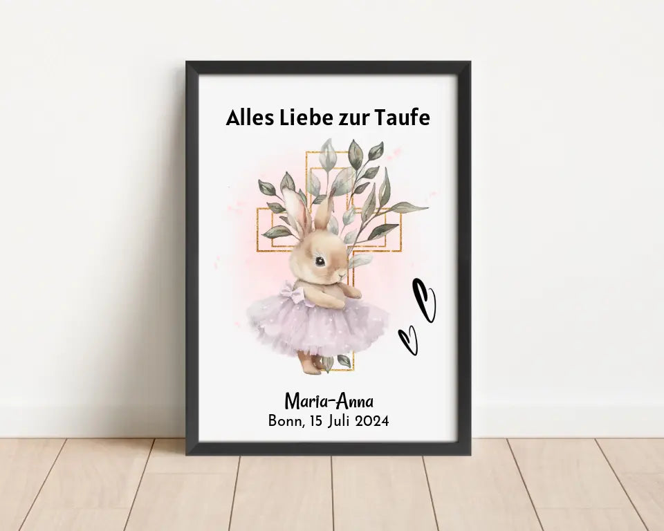 Mädchen Taufe Geschenk Bild / Poster / Karte personalisiert