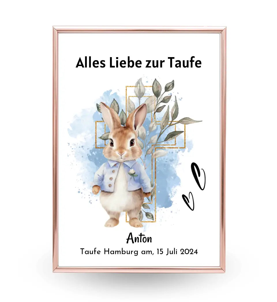 Junge Taufe Geschenk Bild / Poster / Karte personalisiert