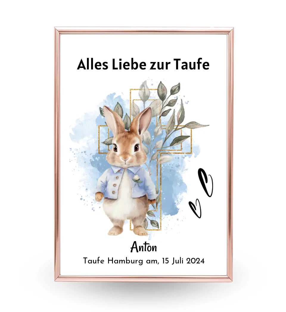 Junge Taufe Geschenk Bild / Poster / Karte personalisiert