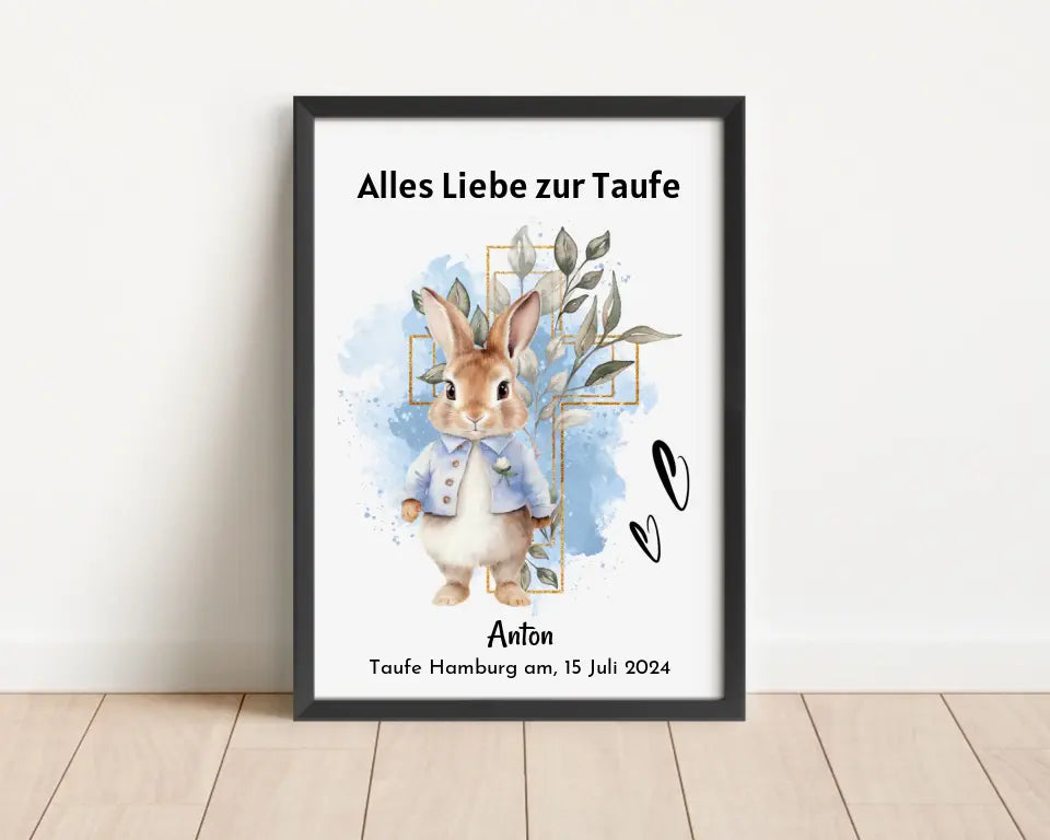 Junge Taufe Geschenk Bild / Poster / Karte personalisiert