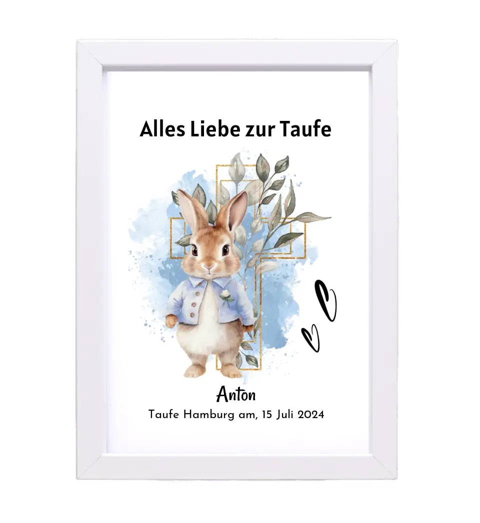 Junge Taufe Geschenk Bild / Poster / Karte personalisiert