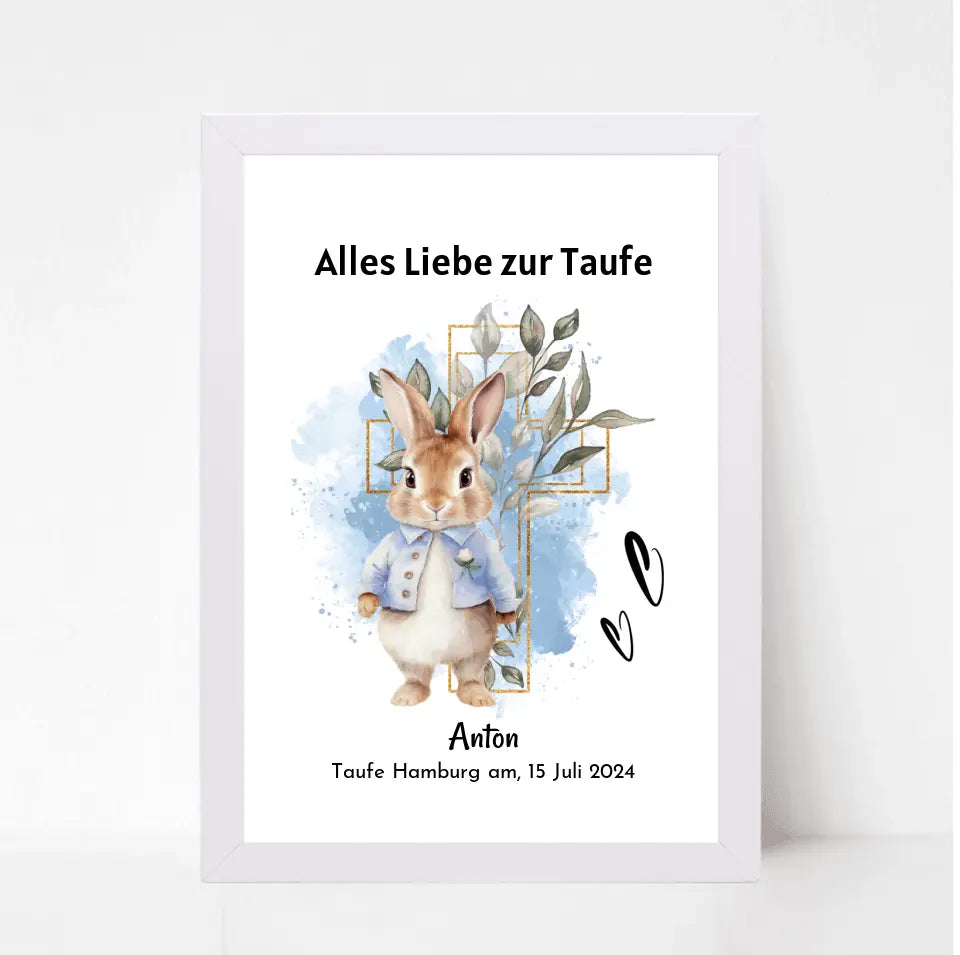 Junge Taufe Geschenk Bild / Poster / Karte personalisiert