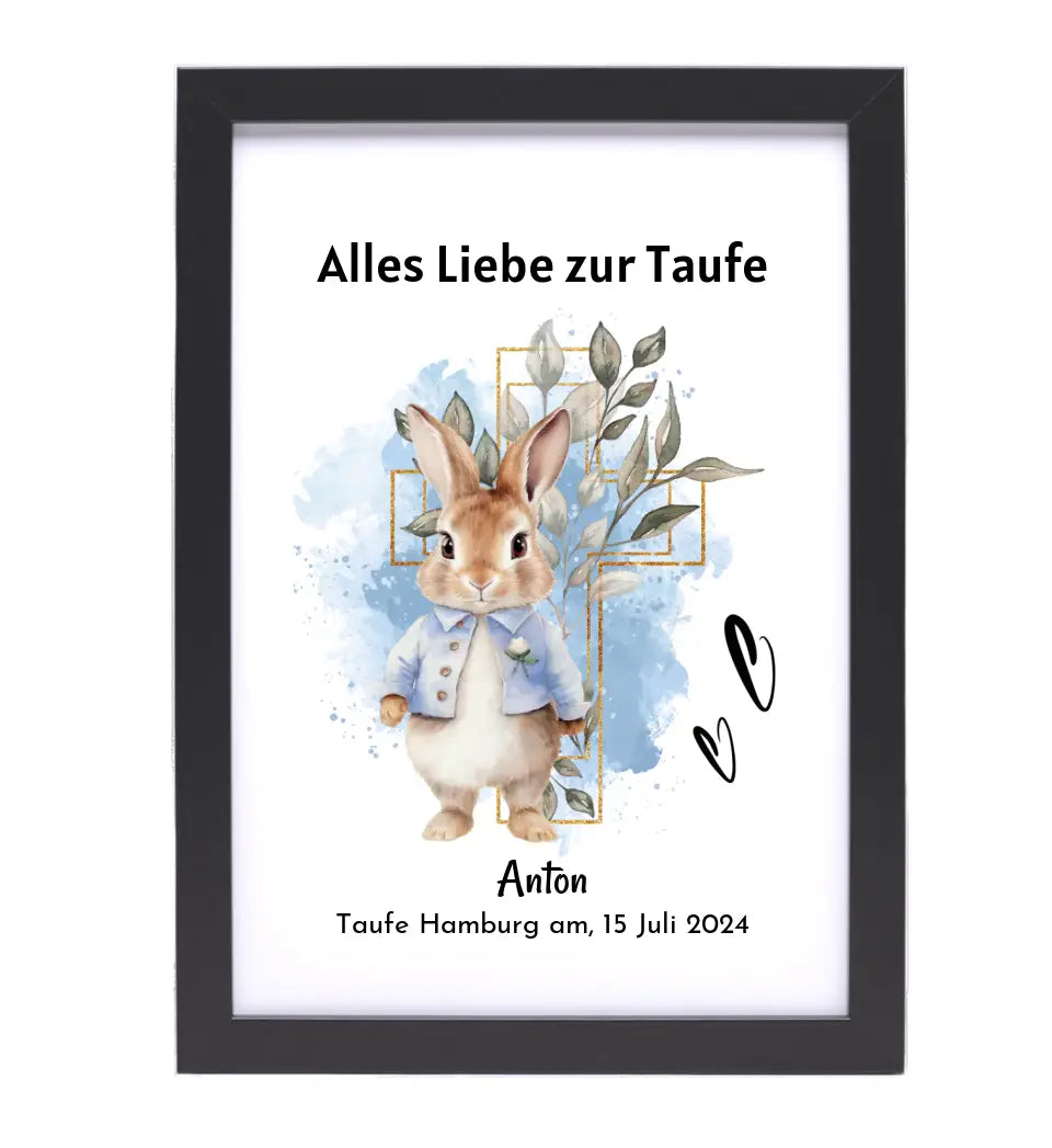 Junge Taufe Geschenk Bild / Poster / Karte personalisiert