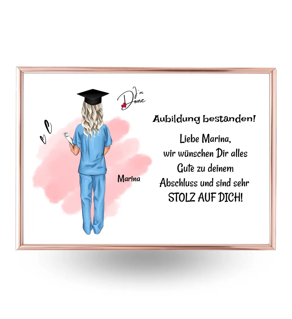 Krankenschwester Examen Ausbildung bestanden Poster Bild Karte Geschenk