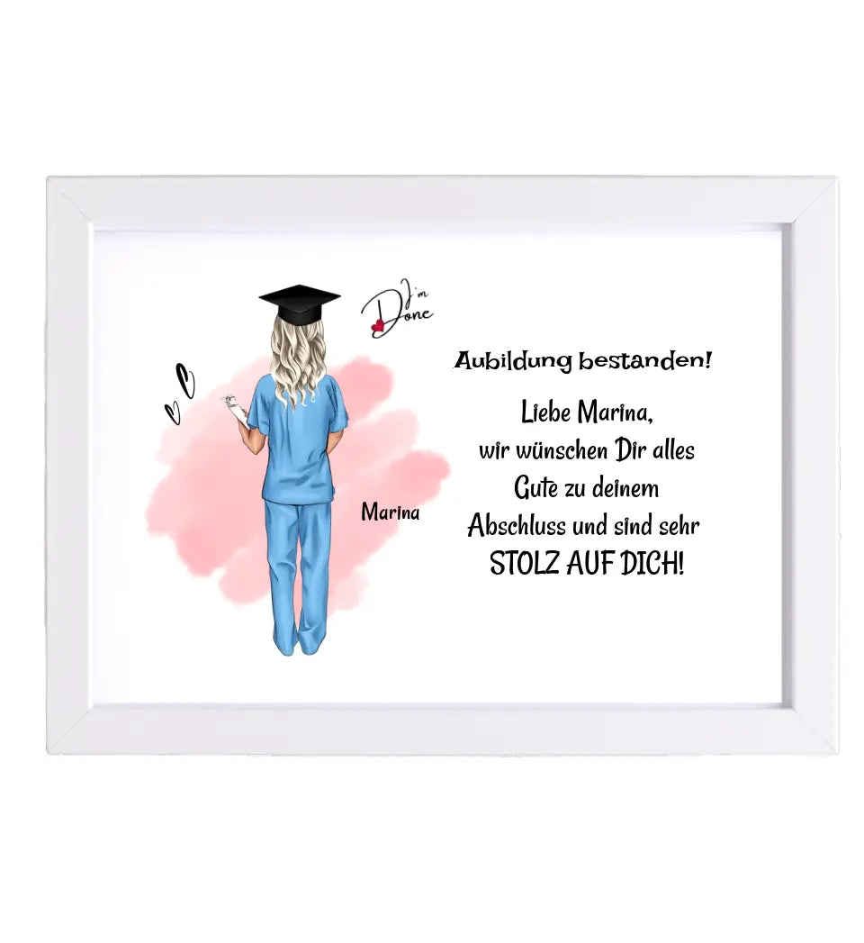 Krankenschwester Examen Ausbildung bestanden Poster Bild Karte Geschenk