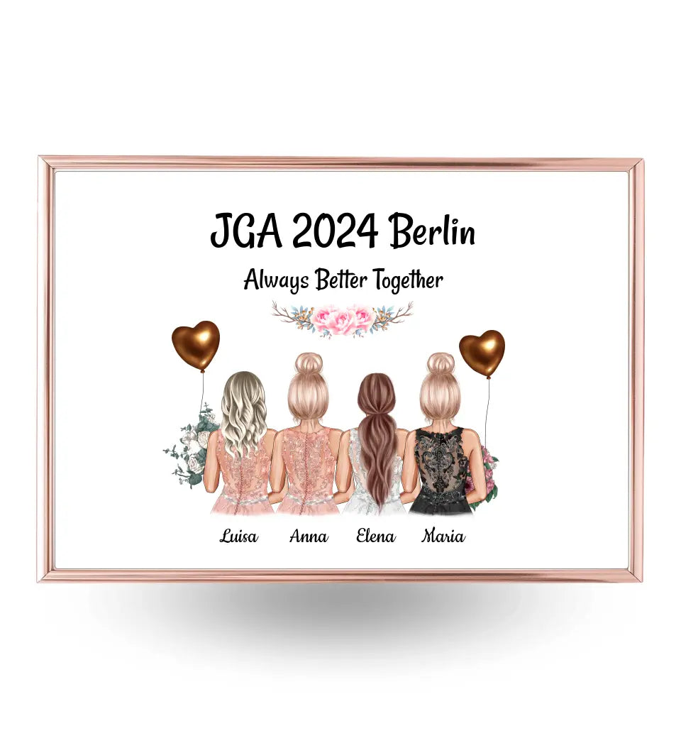 4 Freundinnen JGA Poster Geschenk mit Namen & Spruch