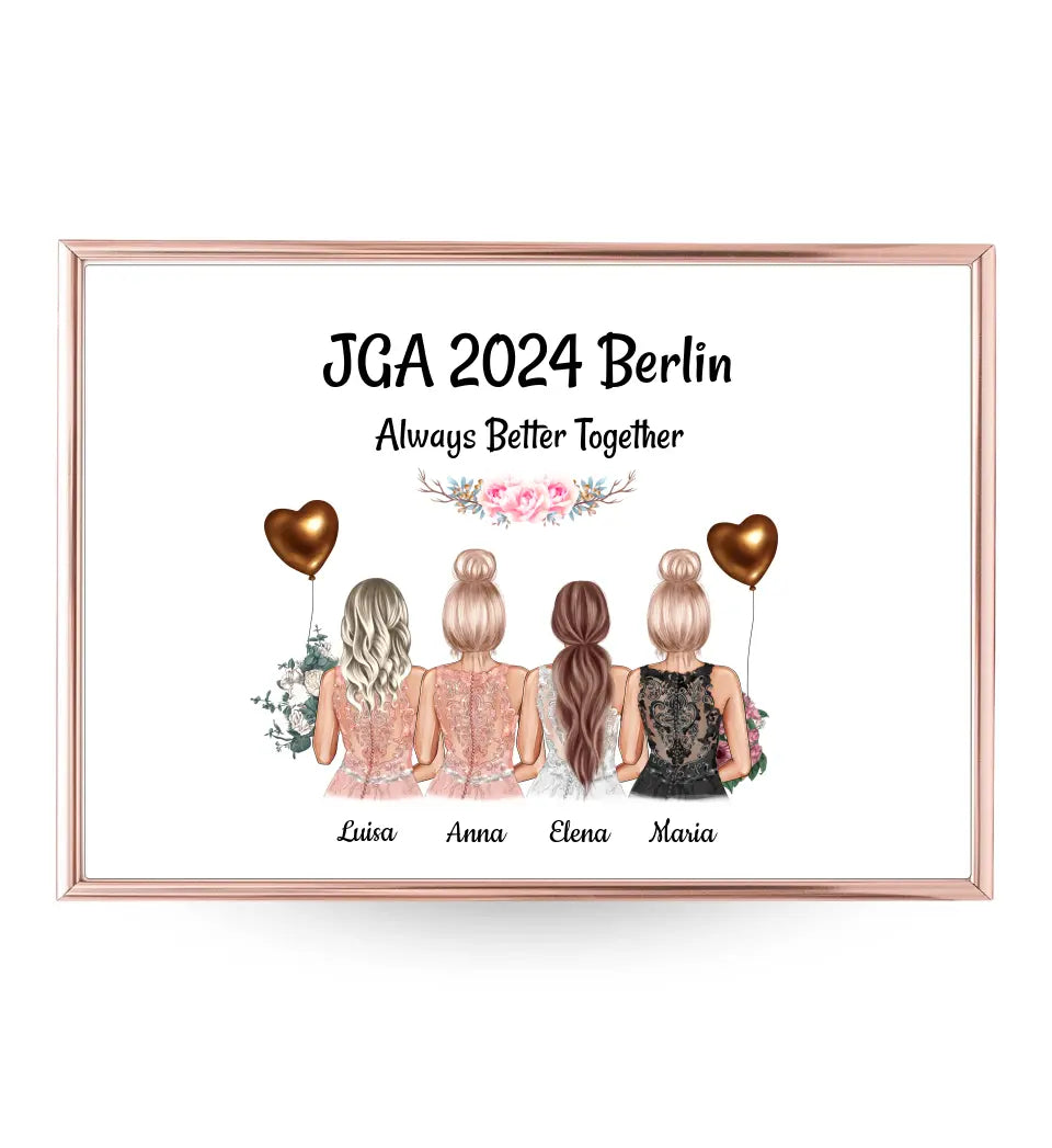 4 Freundinnen JGA Poster Geschenk mit Namen & Spruch