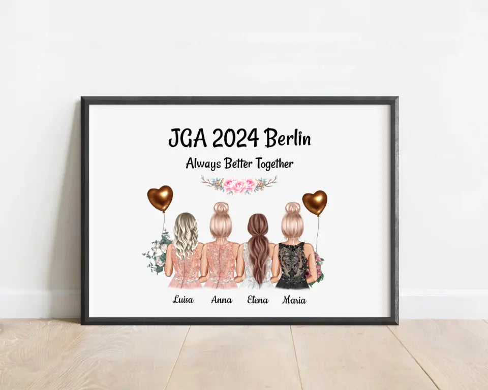 4 Freundinnen JGA Poster Geschenk mit Namen & Spruch