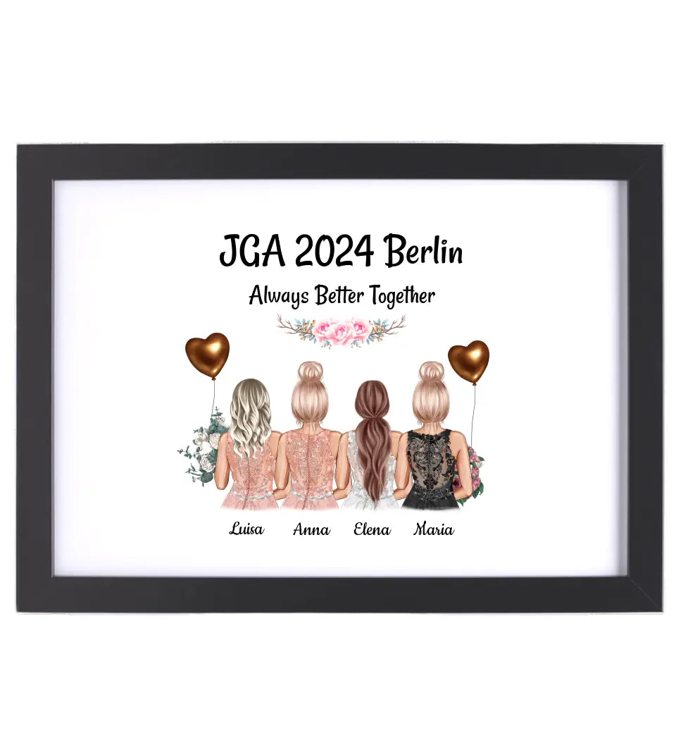 4 Freundinnen JGA Poster Geschenk mit Namen & Spruch