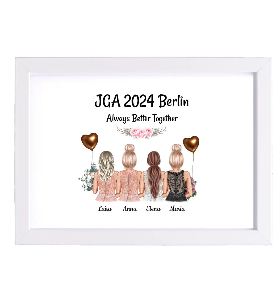 4 Freundinnen JGA Poster Geschenk mit Namen & Spruch