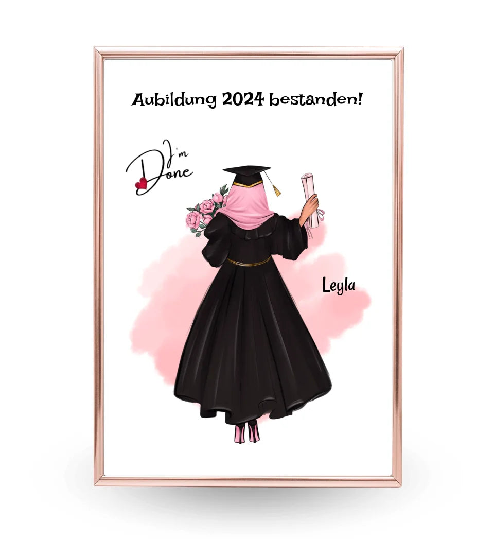 Mädchen mit Kopftuch Muslimin Ausbildung Abschlussgeschenk Poster personalisiert