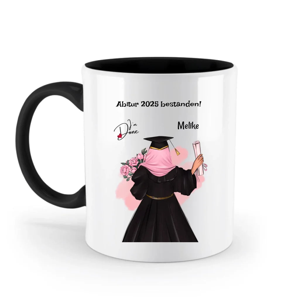 Abitur Tasse Mädchen mit Kopftuch Geschenk personalisiert