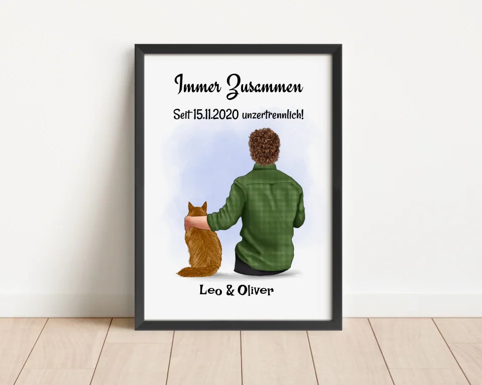 Junge mit Katze Geschenk Bild Poster Karte personalisiert