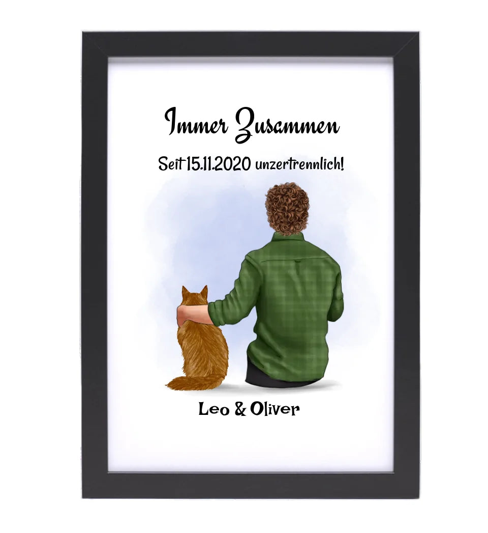 Junge mit Katze Geschenk Bild Poster Karte personalisiert