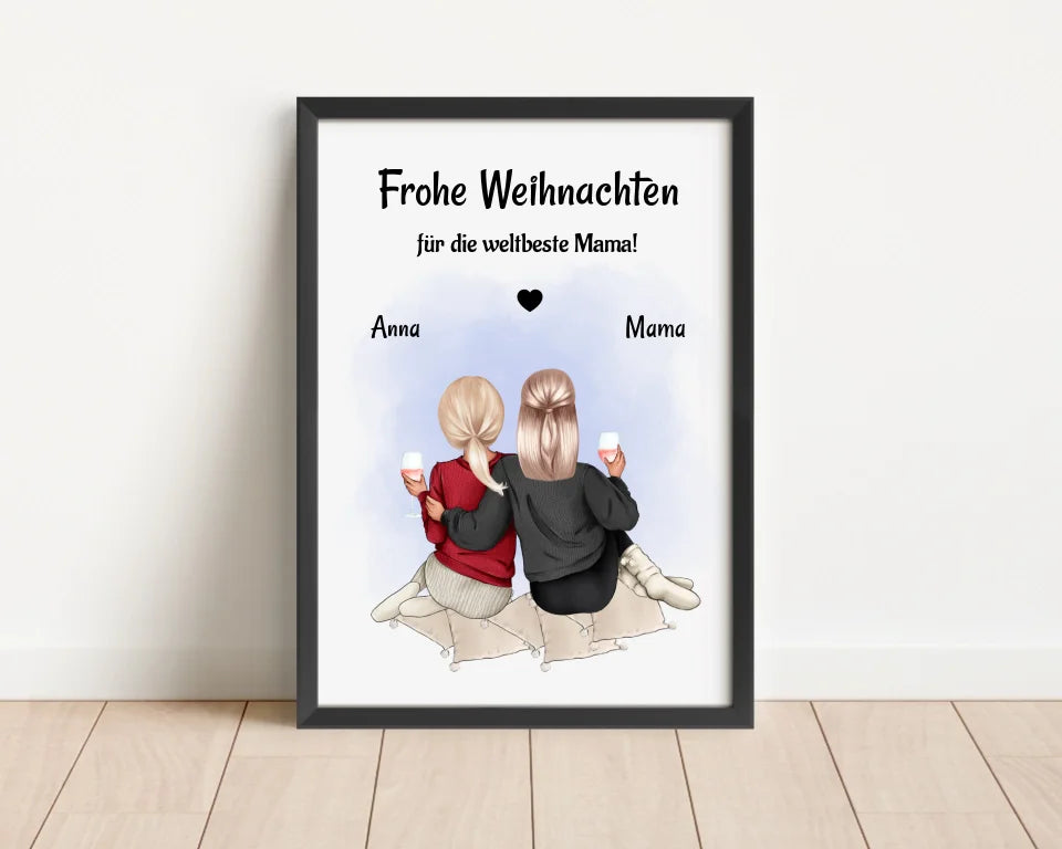 Mutter Tochter Bild Weihnachtsgeschnek Poster personalisiert