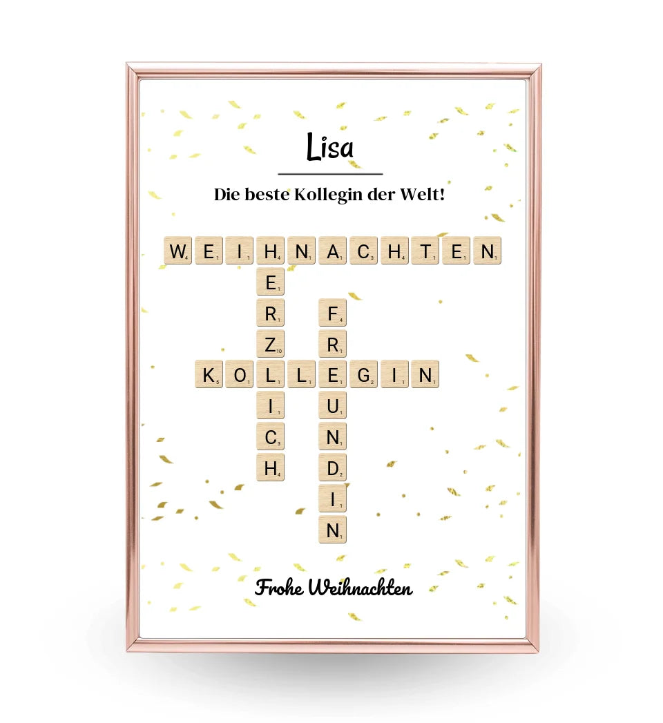 Kollegin Weihnachtsgeschenk Bild Scrabble Style personalisierbar