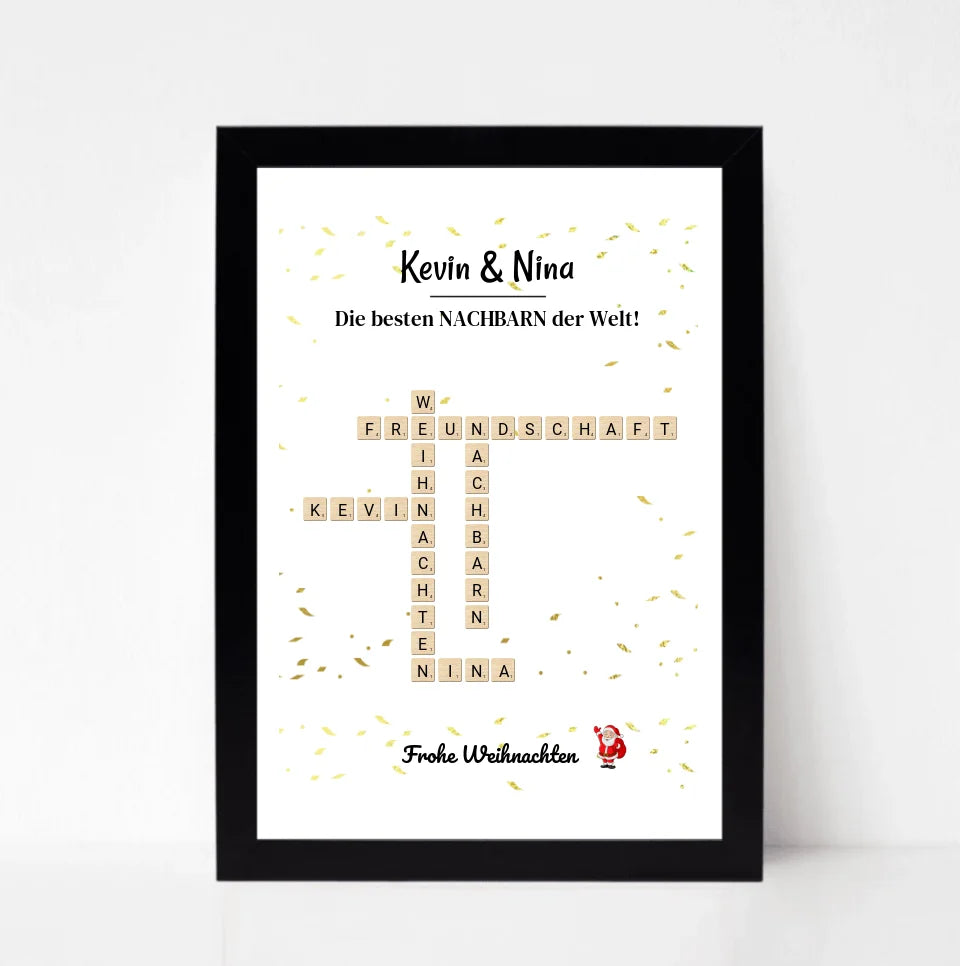 Nachbarn Weihnachtsgeschenk Bild Scrabble Style personalisierbar