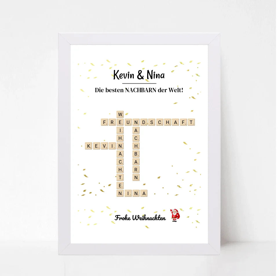 Nachbarn Weihnachtsgeschenk Bild Scrabble Style personalisierbar