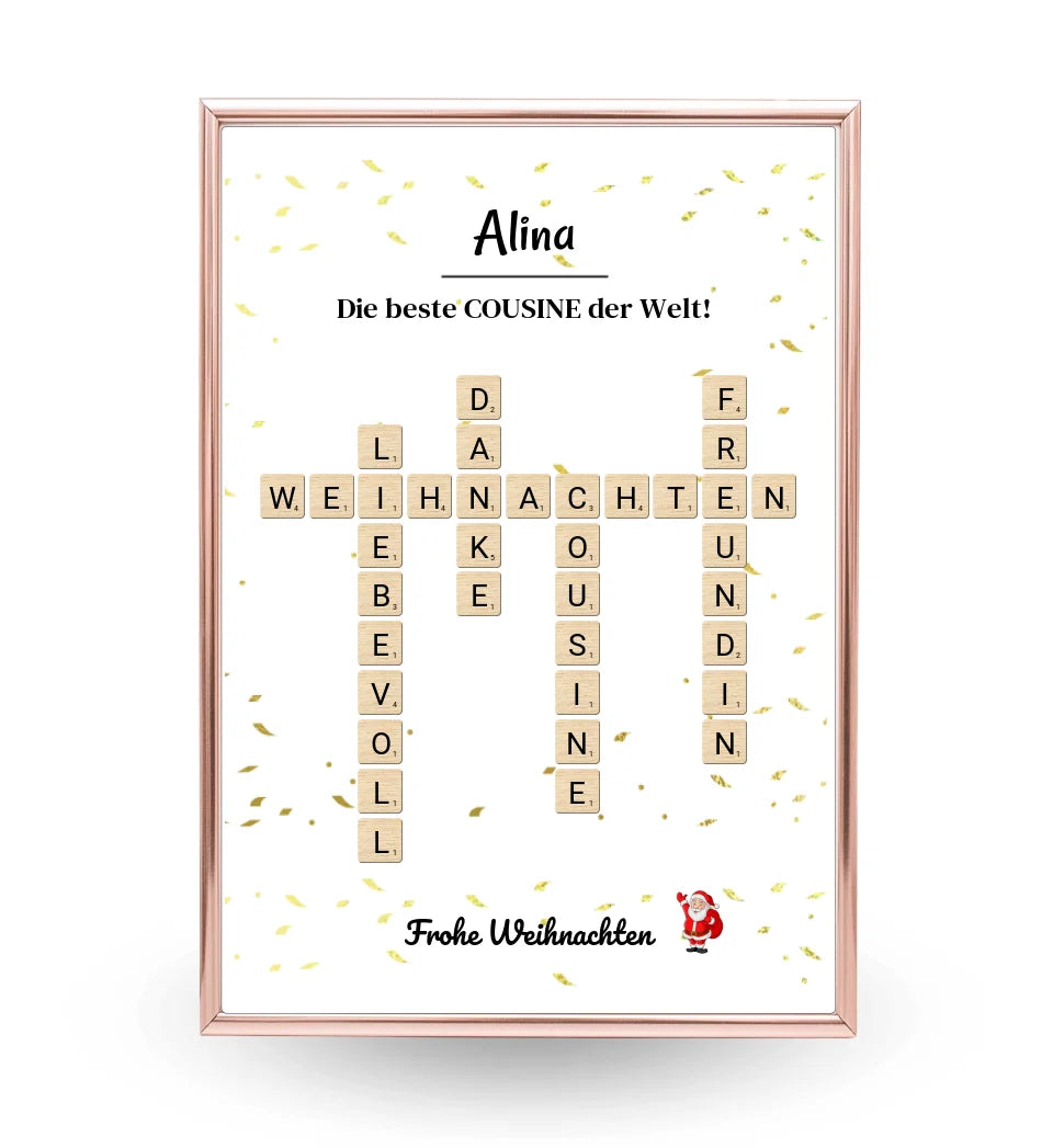 Cousine Weihnachtsgeschenk Bild Scrabble Style personalisierbar