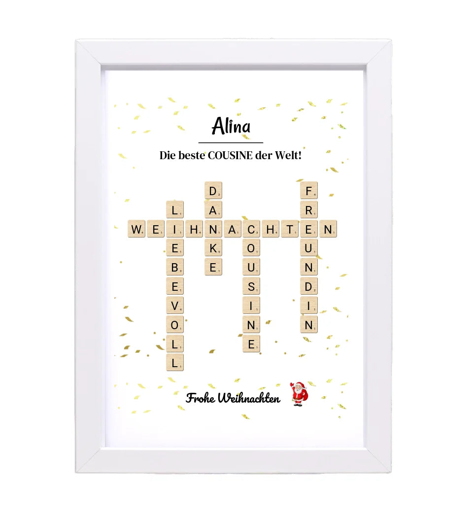 Cousine Weihnachtsgeschenk Bild Scrabble Style personalisierbar