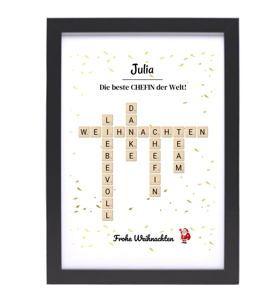 Chefin Weihnachtsgeschenk Bild Scrabble Style personalisierbar