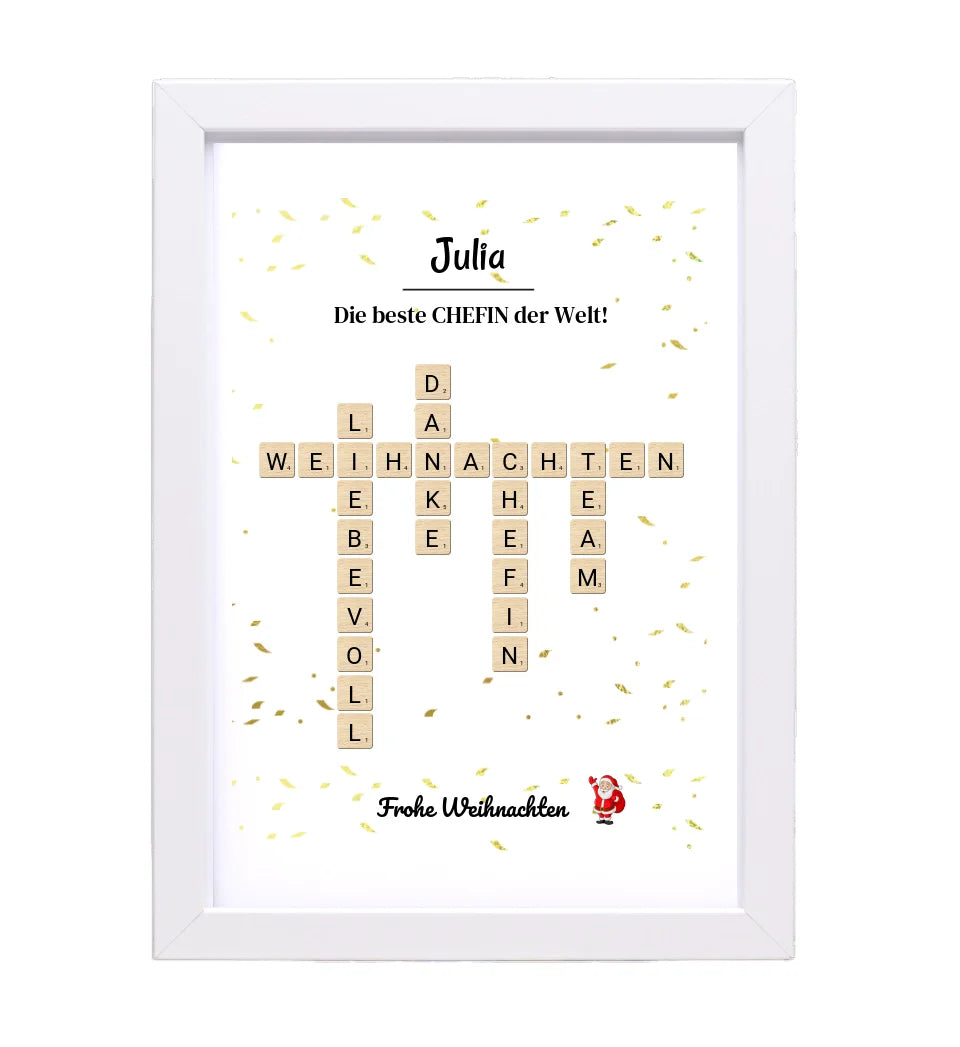 Chefin Weihnachtsgeschenk Bild Scrabble Style personalisierbar