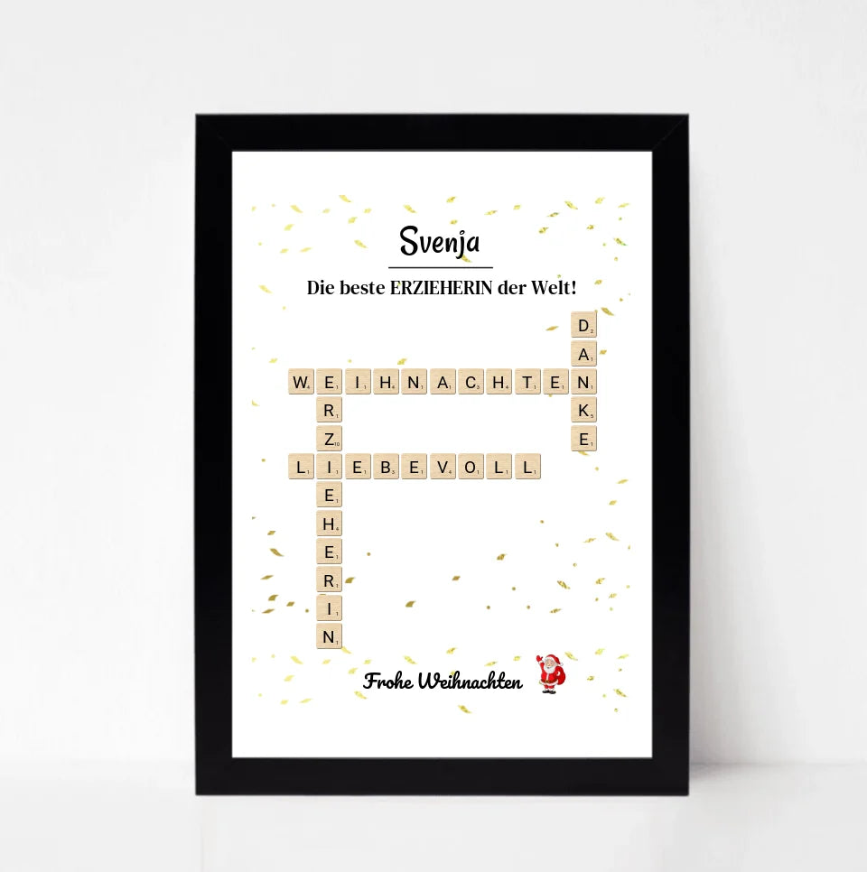 Erzieherin Weihnachtsgeschenk Bild Scrabble Style personalisierbar