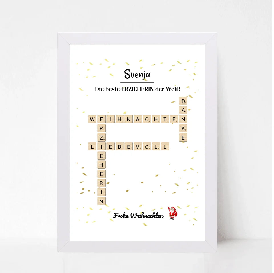 Erzieherin Weihnachtsgeschenk Bild Scrabble Style personalisierbar