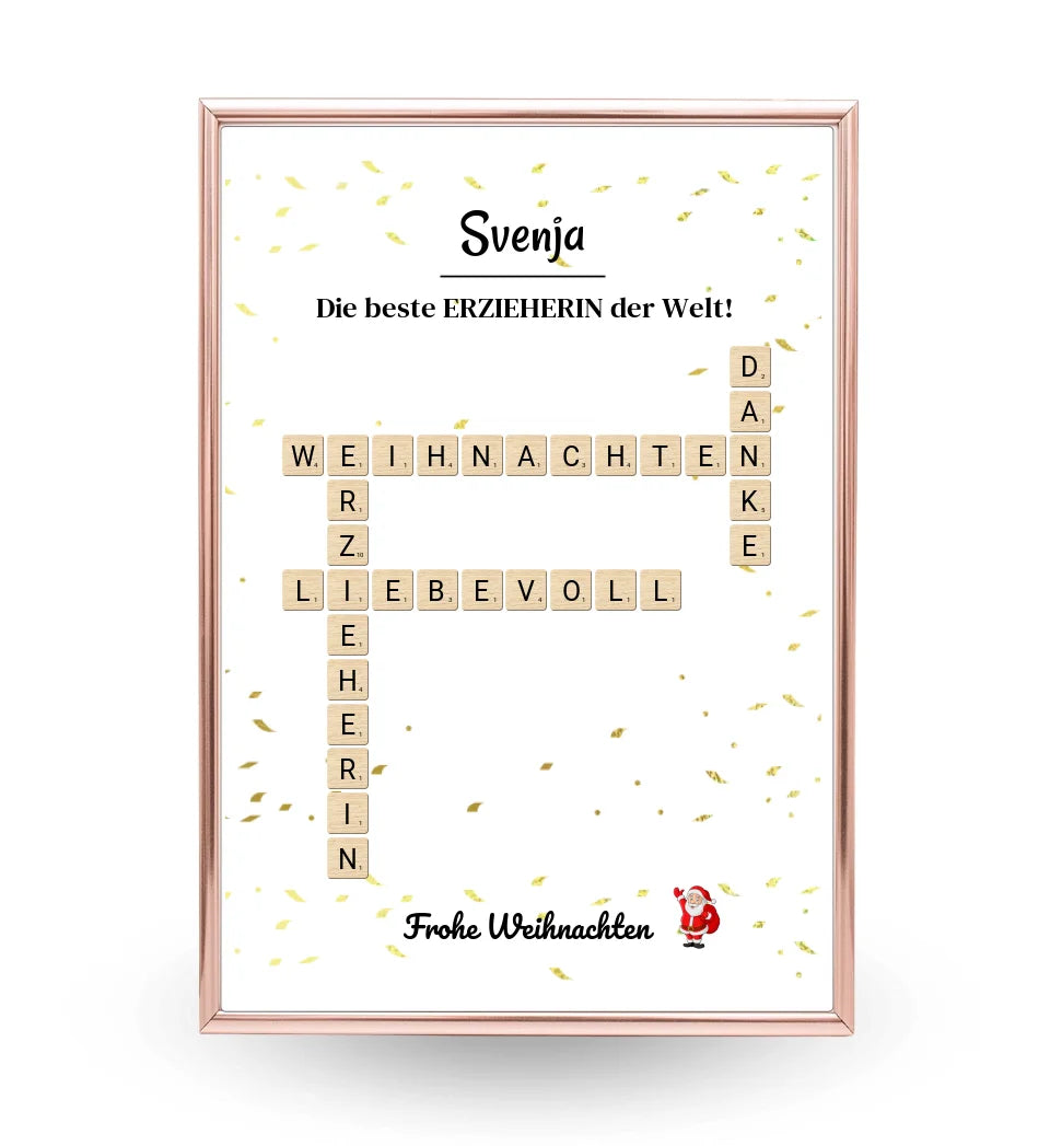 Erzieherin Weihnachtsgeschenk Bild Scrabble Style personalisierbar