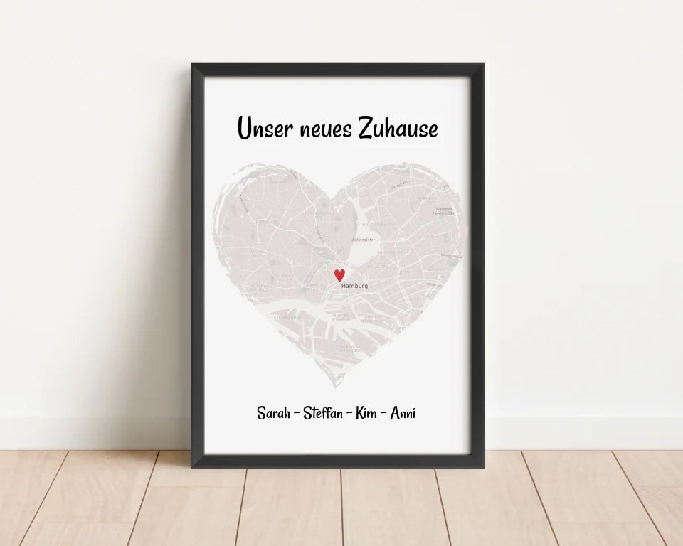 Familie Einzugsgeschenk Poster Stadtkarte personalisiert