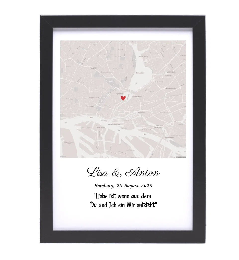 Hochzeitsgeschenk Stadtkarte Bild Pärchen Geschenk personalisiert zur Hochzeit Jahrestag Verlobung Hochzeitstag