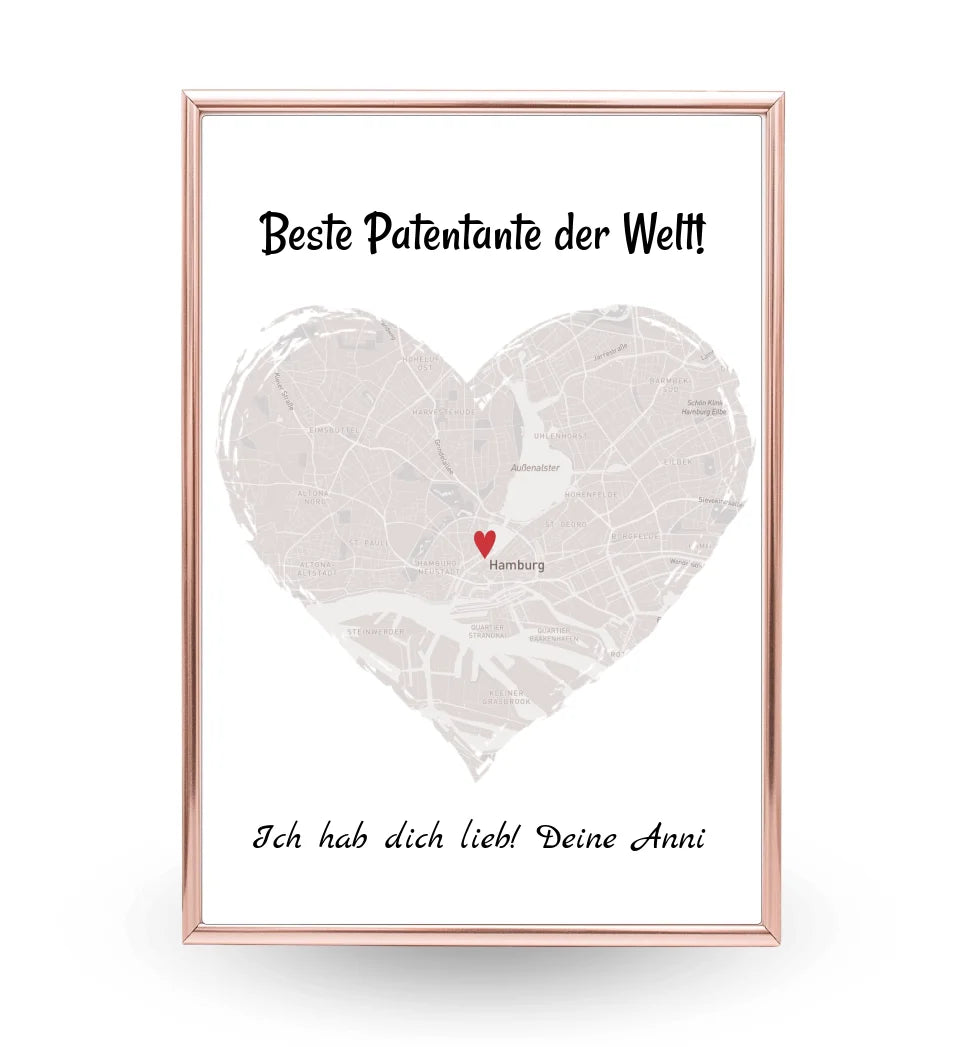 Patentante Geschenk Stadtkarte Poster personalisiert