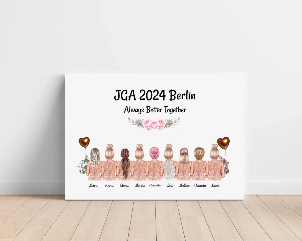 9 Frauen JGA Geschenk Leinwandbild personalisiert - Cantty