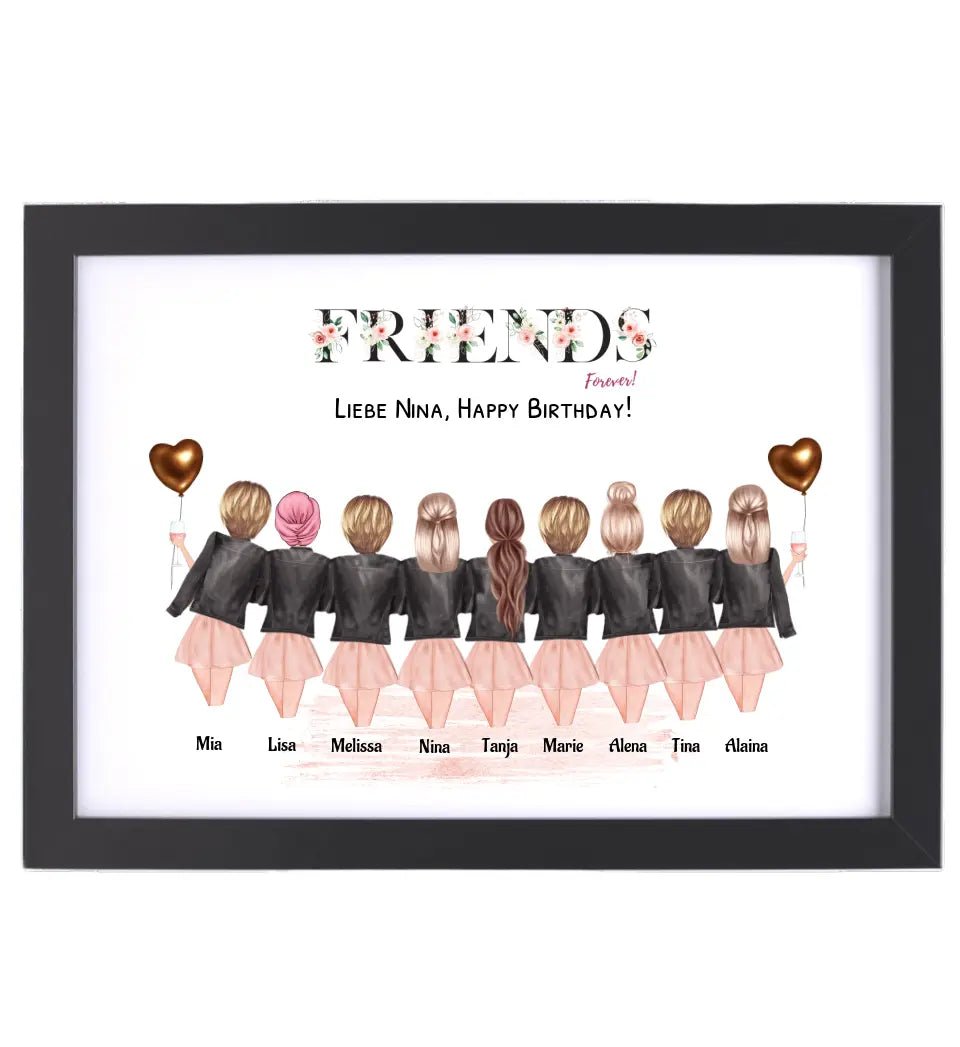 9 Freundinnen Bild Geschenk personalisiert - Cantty