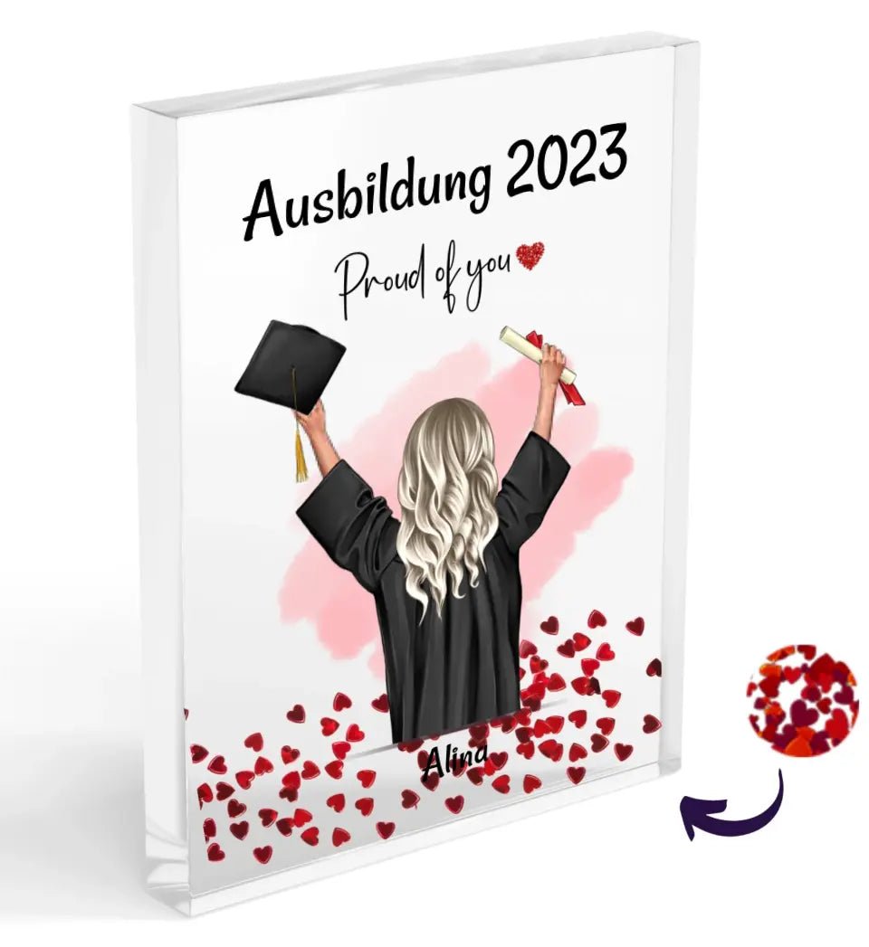 Ausbildung bestanden Mädchen Acrylglas Bild mit Konfetti personalisiert - Cantty