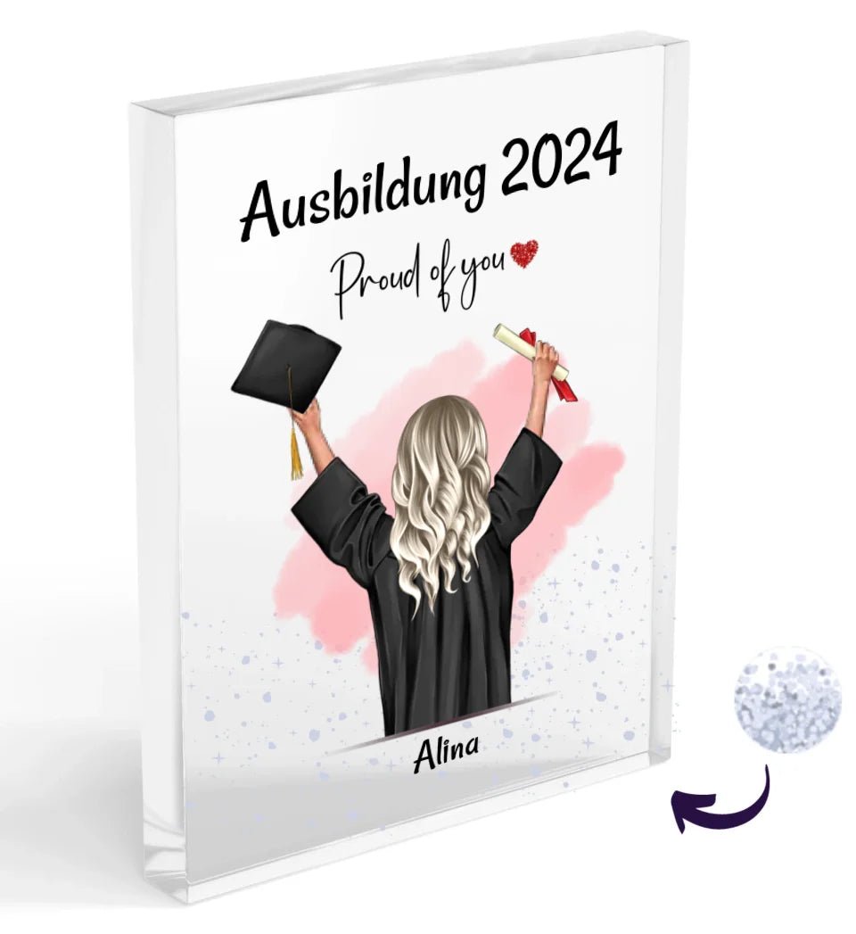 Ausbildung bestanden Mädchen Acrylglas Bild mit Konfetti personalisiert - Cantty