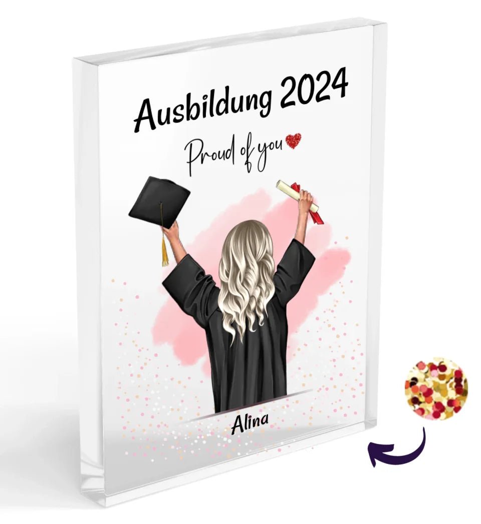 Ausbildung bestanden Mädchen Acrylglas Bild mit Konfetti personalisiert - Cantty