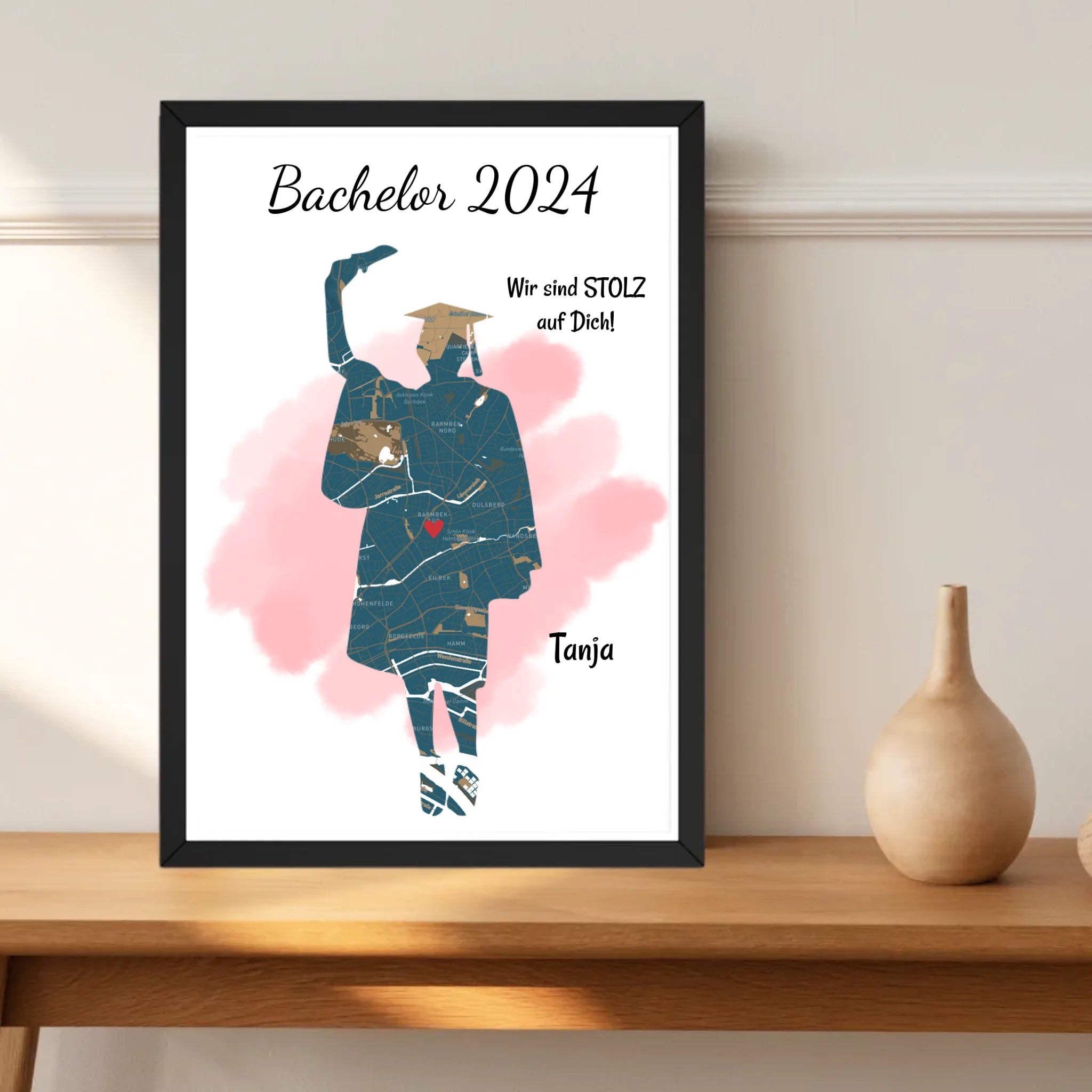 Bachelor Abschluss Poster Geschenk Mädchen personalisiert mit Uni Koordinaten Stadtkarte - Cantty