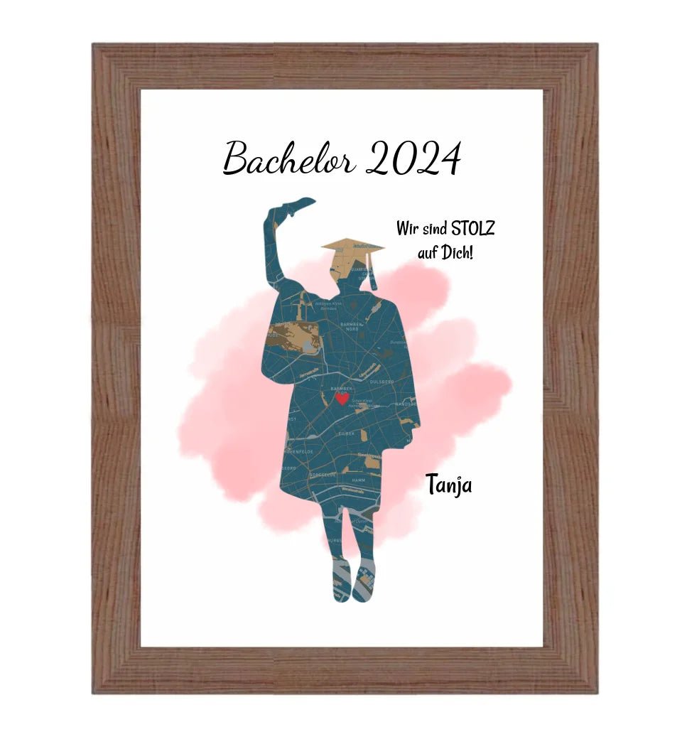 Bachelor Abschluss Poster Geschenk Mädchen personalisiert mit Uni Koordinaten Stadtkarte - Cantty