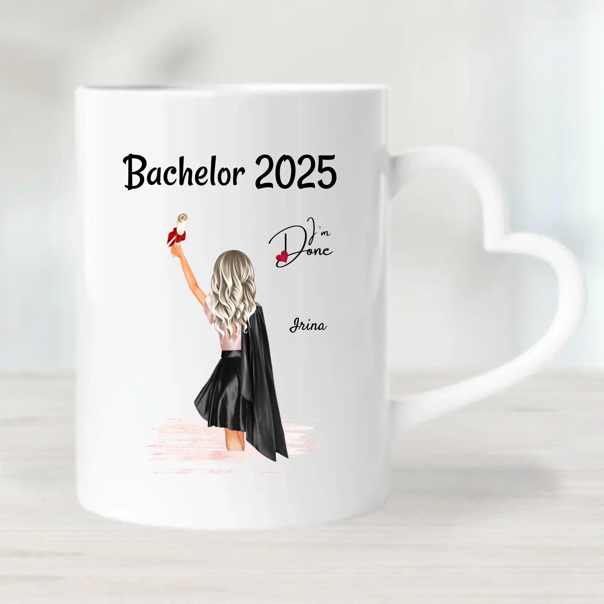 Bachelor Geschenk Abschluss Herztasse personalisiert Frau - Cantty